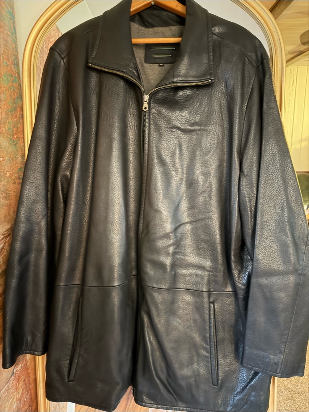 Men's Black Leather Bomber Jacket - Premium Zip Front